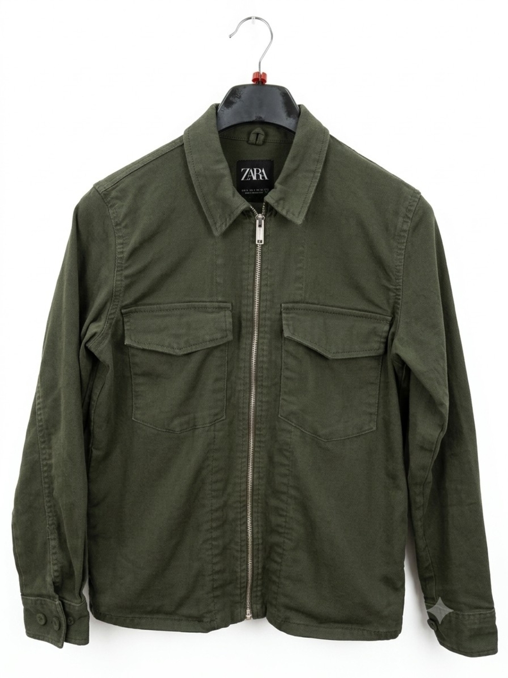 ZARA Men's Olive Green Military Field Jacket with Zip